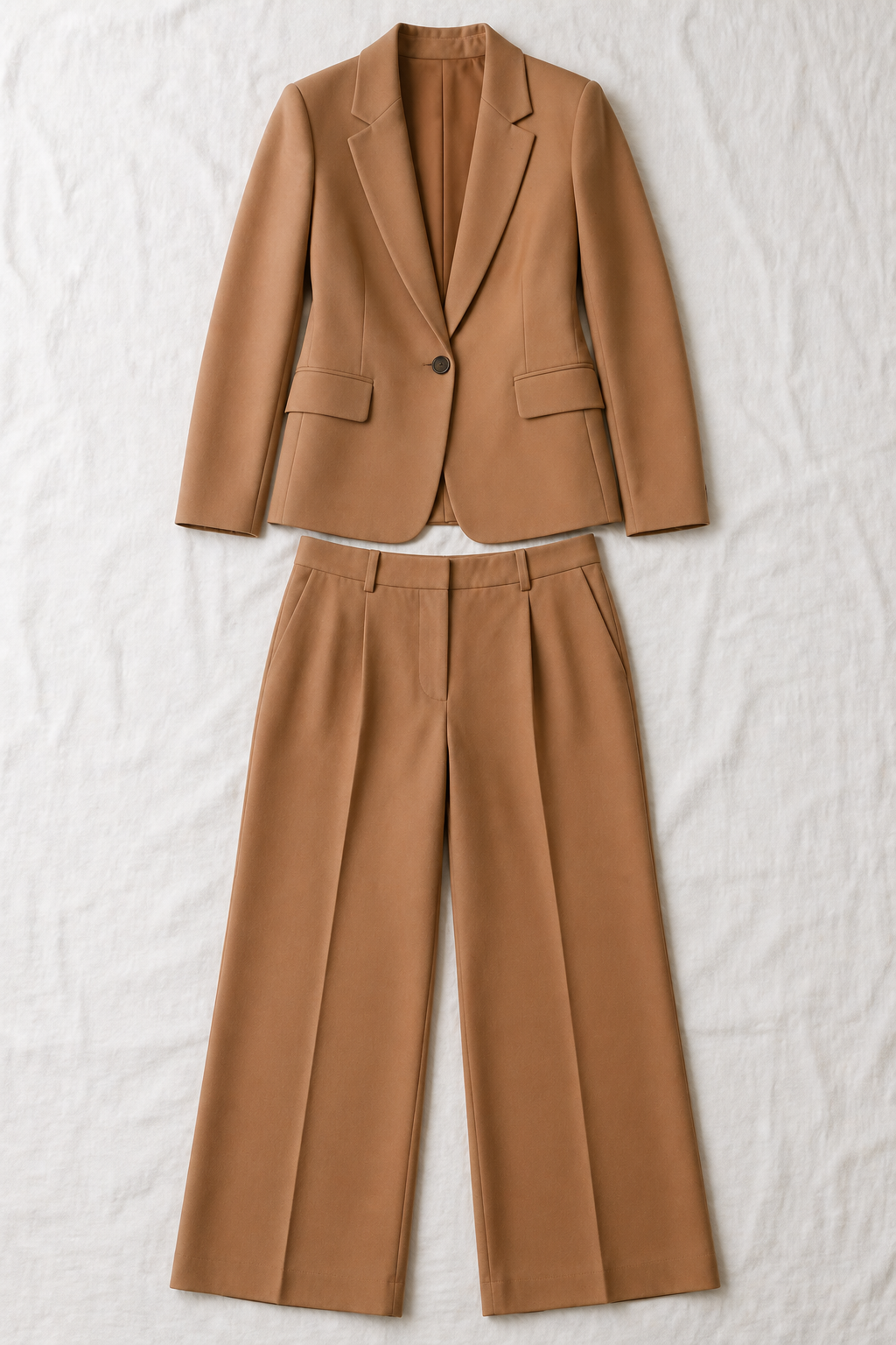 Voura tailored blazer and wide-leg trouser co-ord set camel smart casual