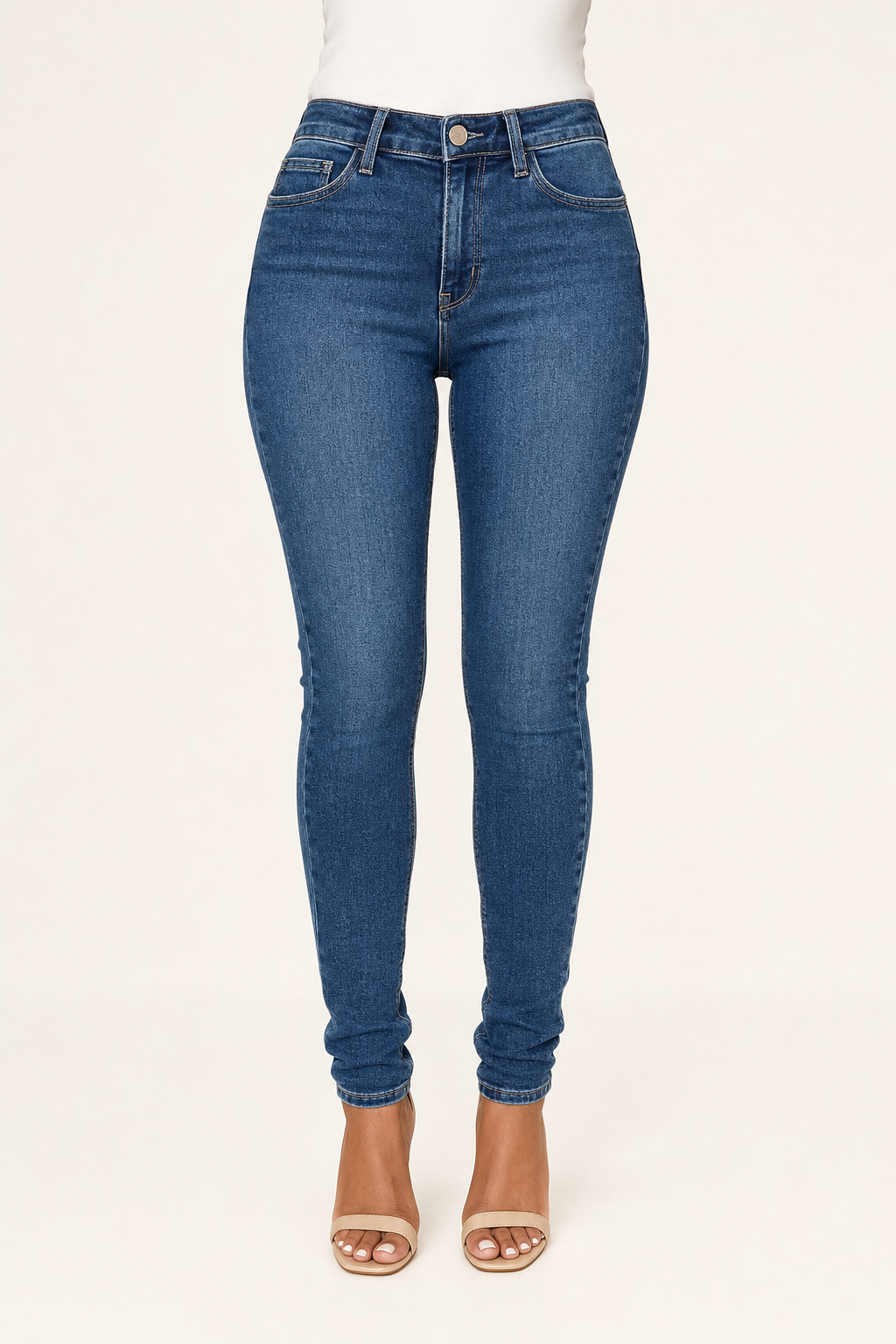 Cotton Blend Stretch Skinny Jeans | Push-Up Fit | Mid Blue