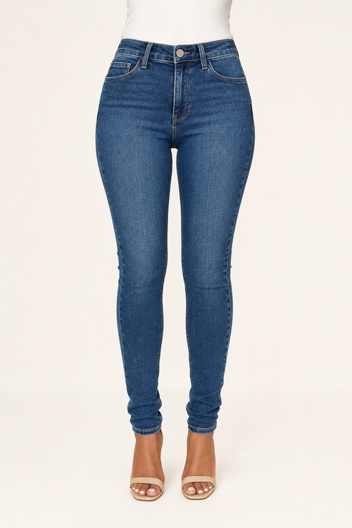 Cotton Blend Stretch Skinny Jeans | Push-Up Fit | Mid Blue