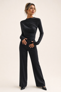 Rayon Blend Ruched Mock Neck Top | Black