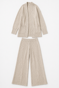 Voura knit two-piece set longline cardigan and wide-leg trousers oat autumn layer