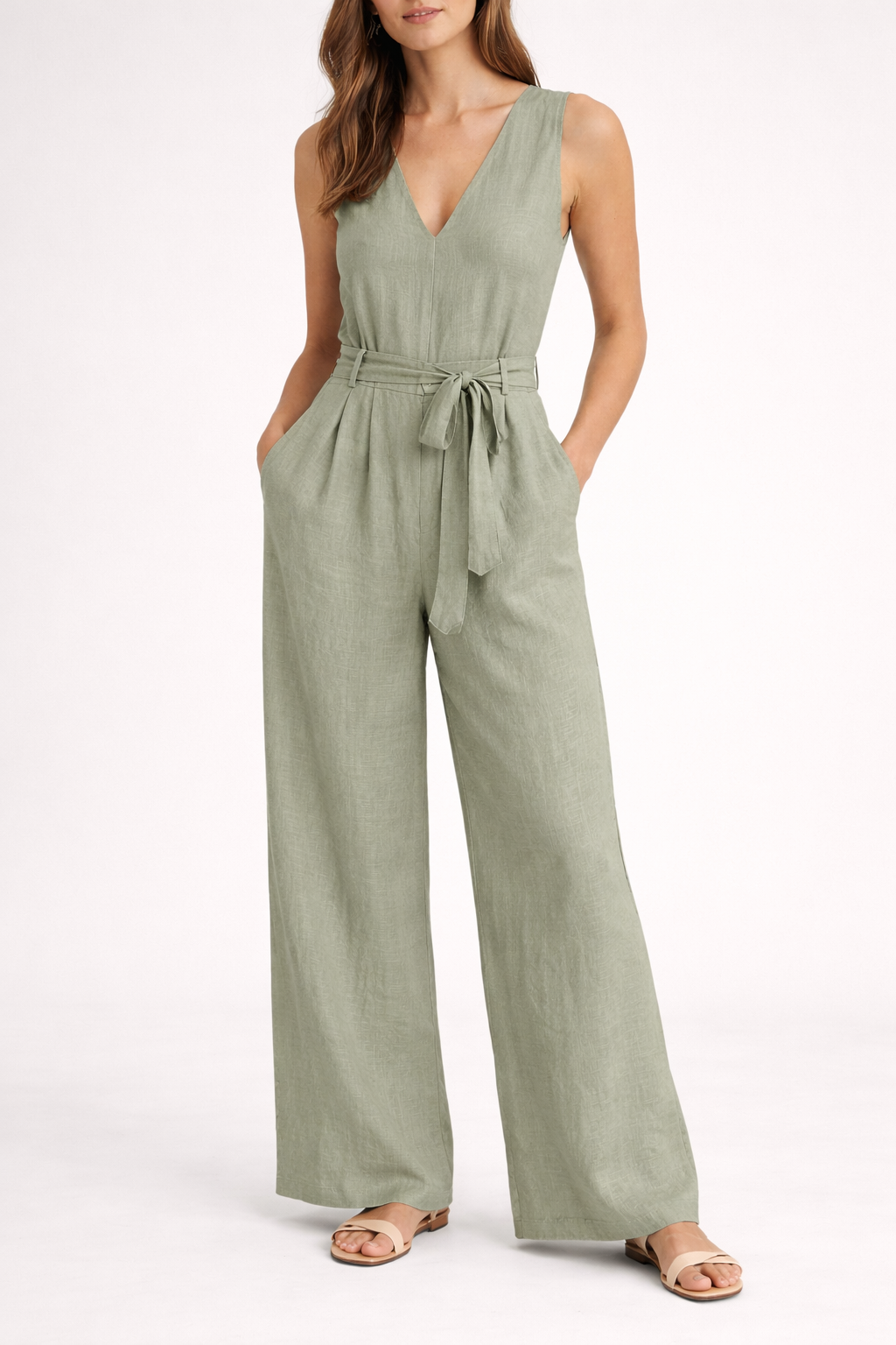 Jumpsuit | Belted Waist | V-Neck | One-Piece