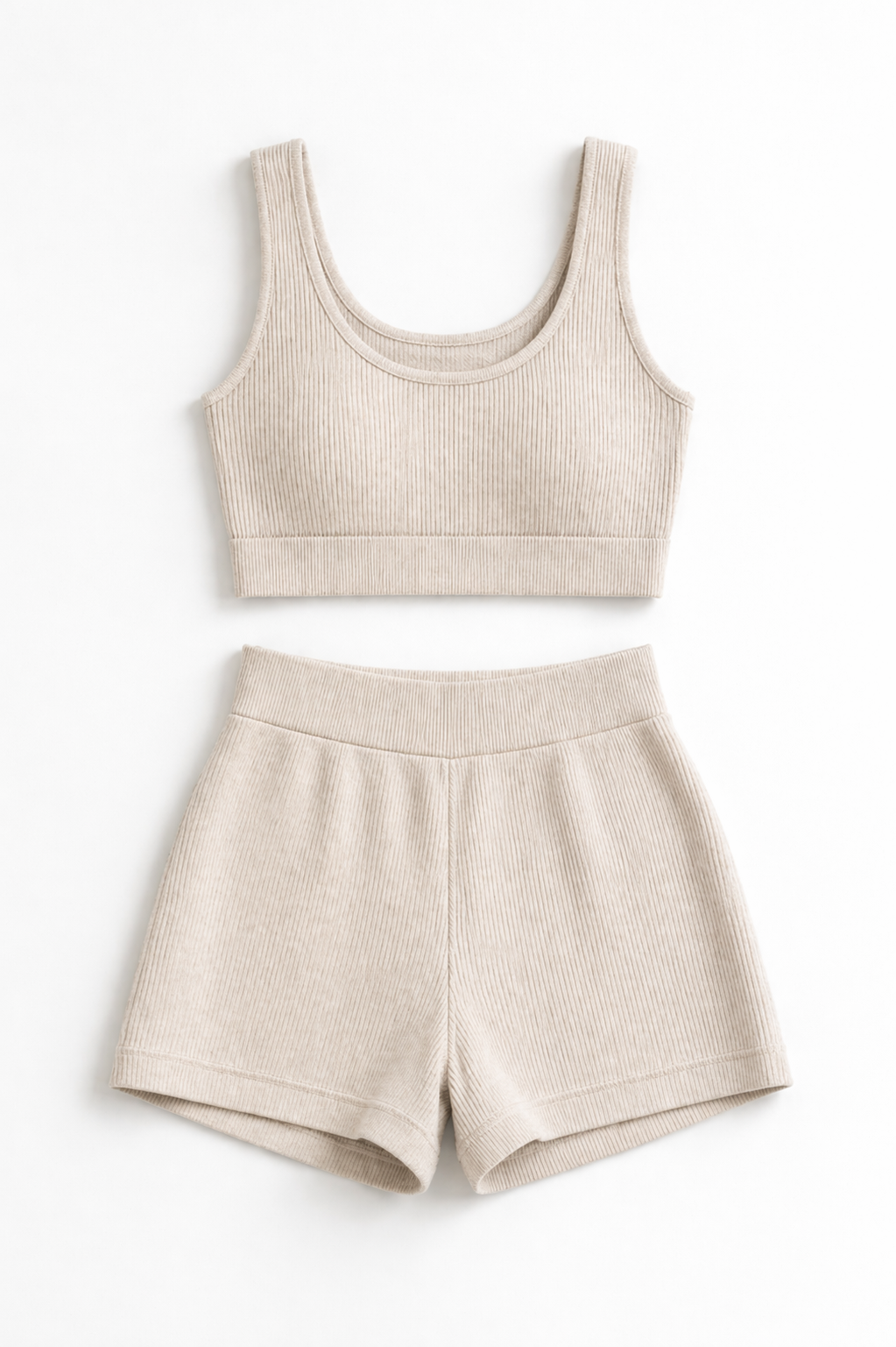 Ribbed Knit Co-ord Set | Crop Top & High-Waist Shorts