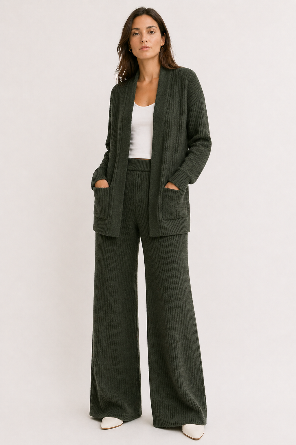 Two-Piece Set | Longline Cardigan & Wide-Leg Trousers | Layer