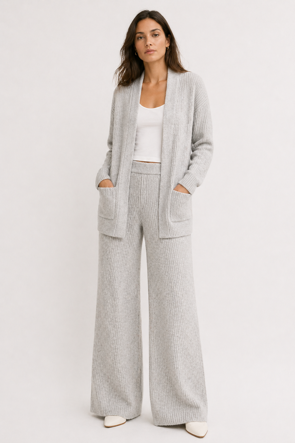 Two-Piece Set | Longline Cardigan & Wide-Leg Trousers | Layer
