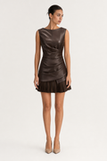 Faux Leather Mini Dress, dark brown — front view