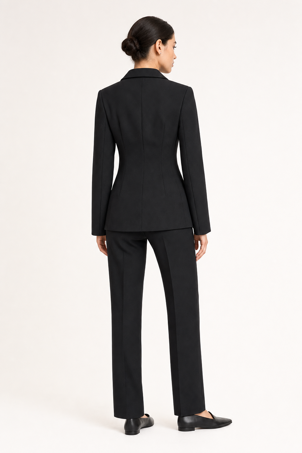 woven tailored blazer tie-waist notch lapel flap pocket, black — second studio view