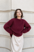 knit oversized crew-neck sweater soft brushed texture drop shoulder relaxed fit, burgundy - front view