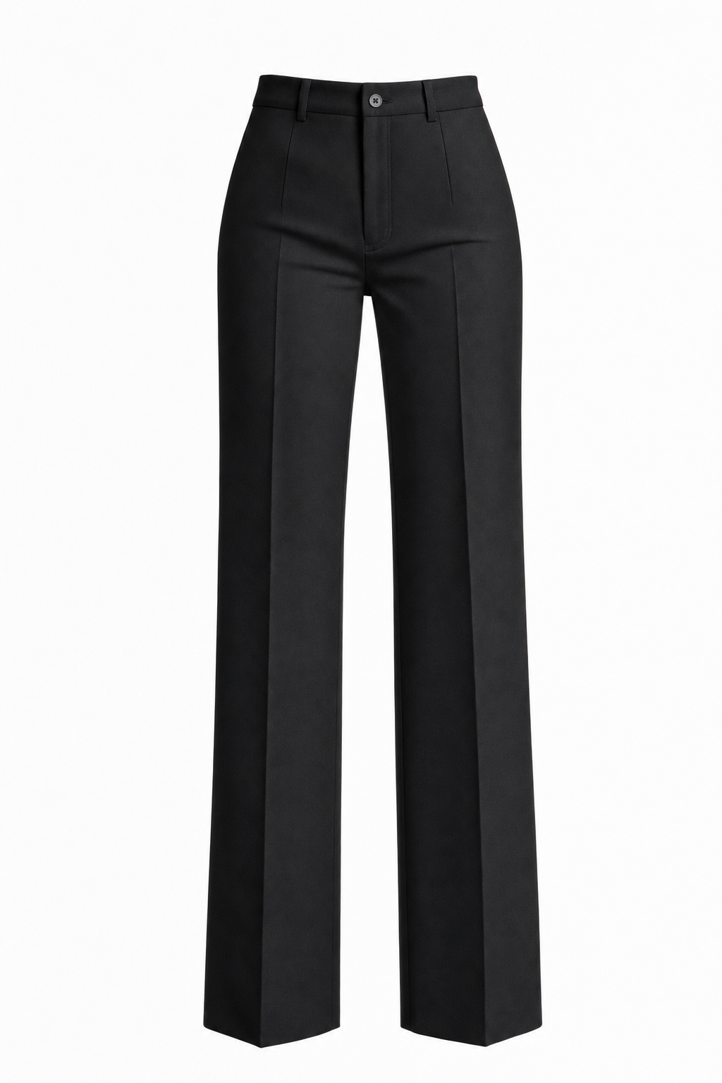 woven high-waisted wide-leg trousers front fastening centre crease full length, black - front view, product only