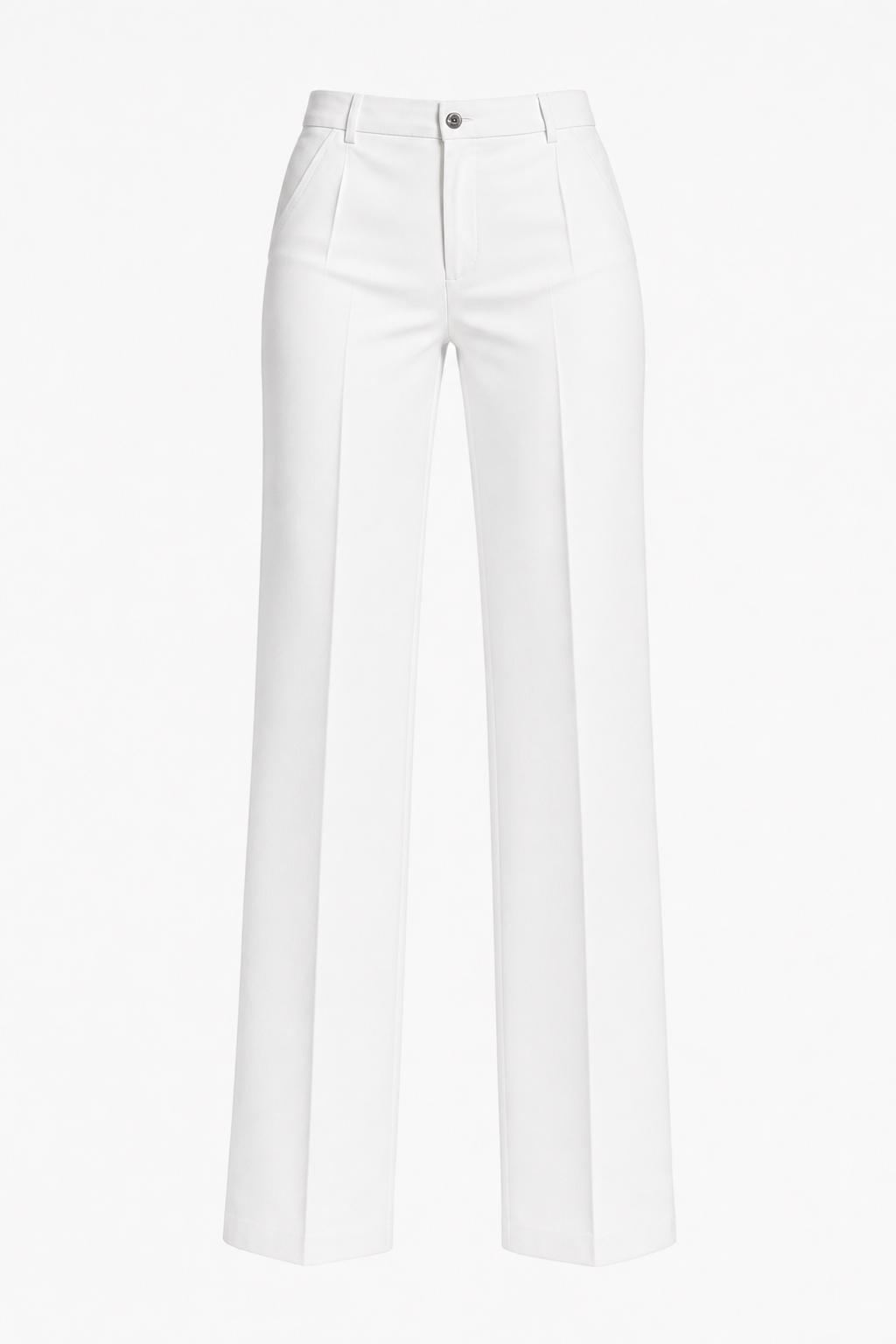 woven high-waisted wide-leg trousers front fastening centre crease full length, white - front view, product only