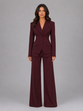 woven tailored blazer and wide-leg trouser set, burgundy - worn view