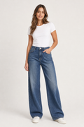denim relaxed wide-leg jeans, mid blue - front view