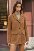 suede-effect relaxed single-breasted blazer, camel - front view
