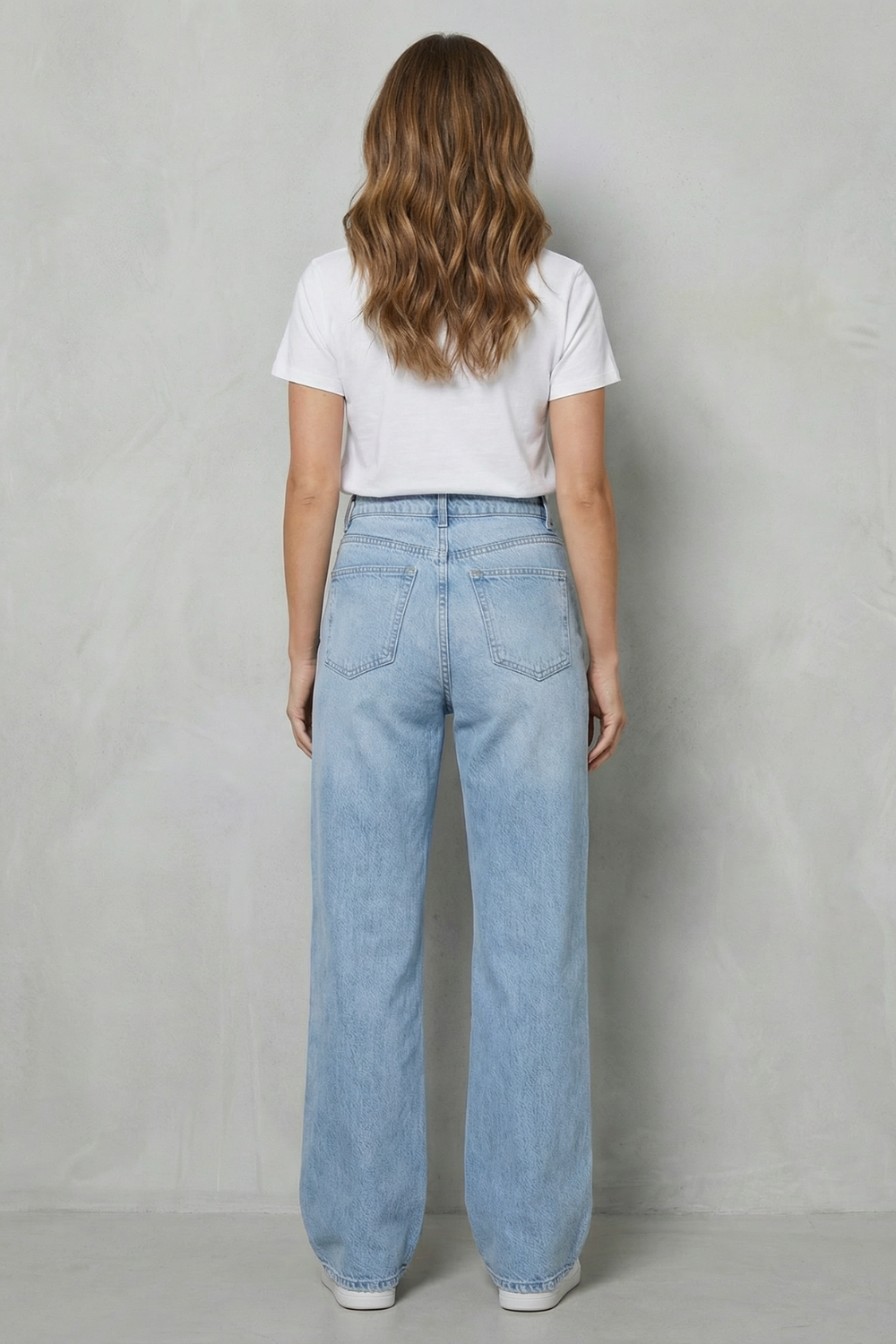 denim ripped wide-leg jeans, light blue - worn view