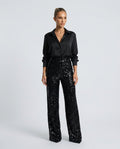 sequin high-waist straight-leg trousers, black - worn view
