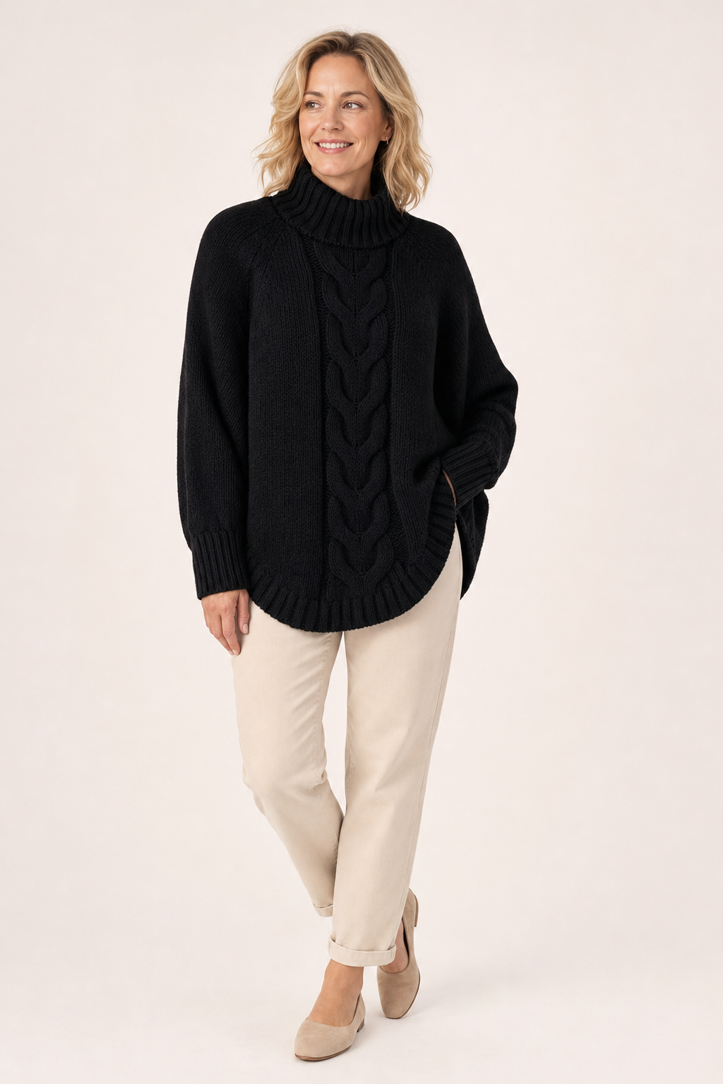 chunky cable-knit jumper, black - front view