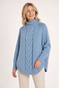 chunky cable-knit jumper, dusty blue - front view