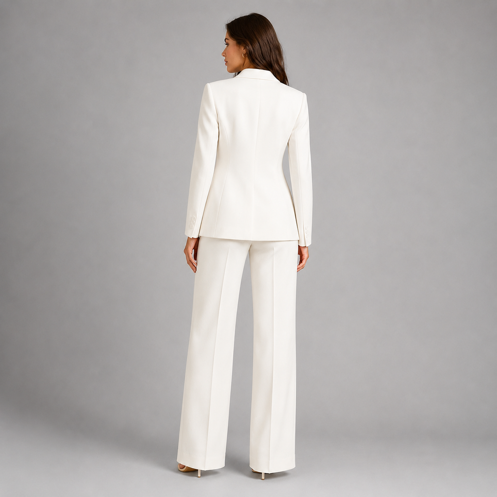 tailored blazer and wide-leg trouser set, ivory - worn view