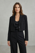 cropped single-button blazer, black - worn view