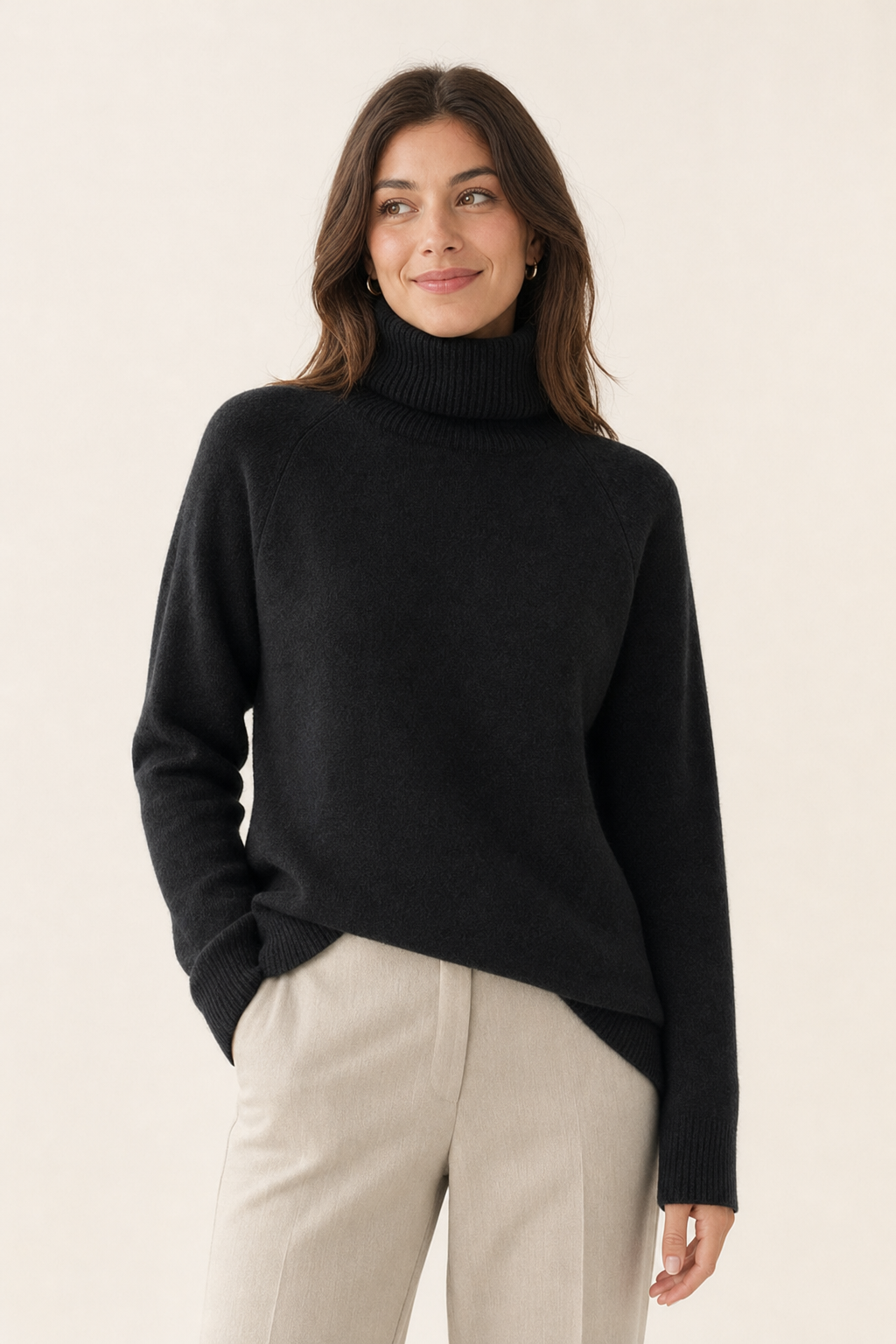 raglan roll neck jumper, black - front view