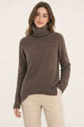 raglan roll neck jumper, brown - front view