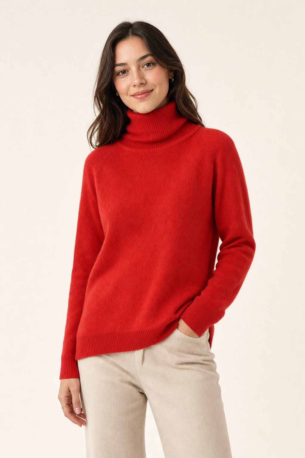 raglan roll neck jumper, red - front view