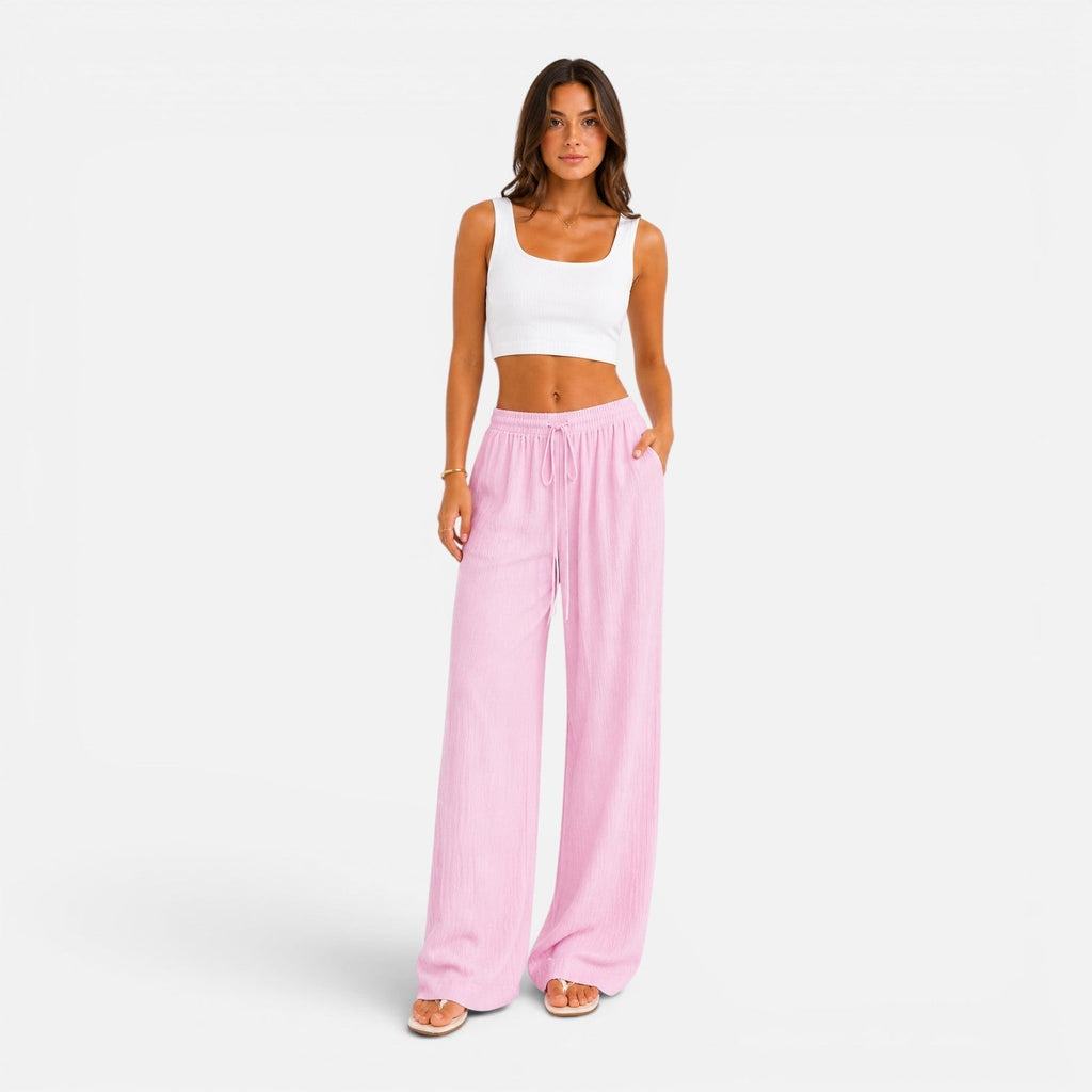 wide-leg drawstring trousers, pink - worn view