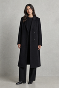 longline notch lapel coat, black - front view