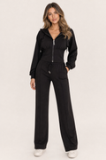 cropped zip hoodie and wide-leg trouser set, black - front view