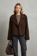 cropped double-breasted jacket, brown - worn view