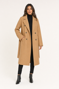 belted double-breasted coat, camel - front view