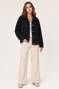 textured button-up jacket with chest pockets, black - front view