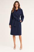belted wrap coat, navy - front view