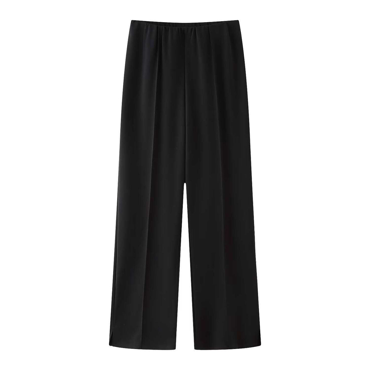 fitted top and wide-leg trouser set, black - front view, product only