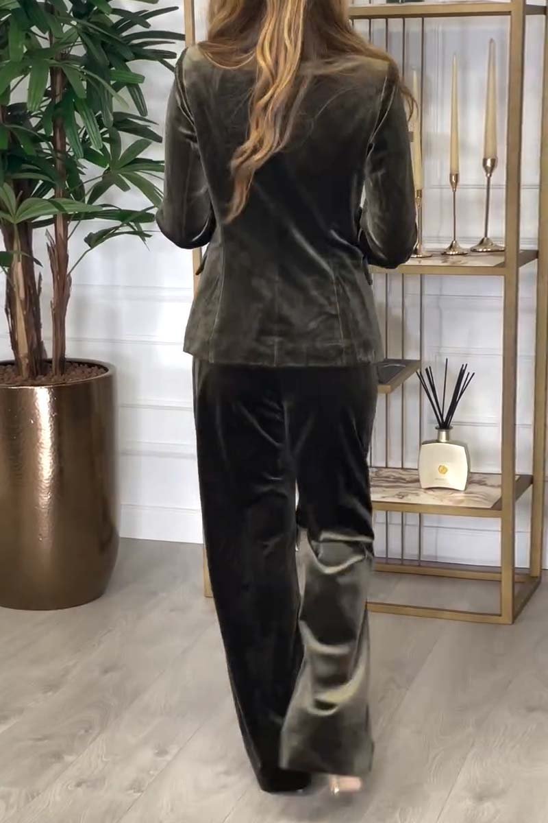 double-breasted blazer and wide-leg trouser set, olive - worn view
