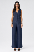 tailored waistcoat and wide-leg trouser set, navy - front view