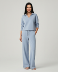 collared top and wide-leg drawstring trouser set, light blue - worn view