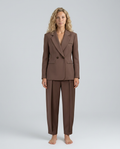 double-breasted blazer and pleated trouser set, brown - worn view