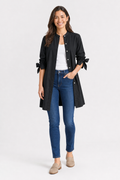 oversized longline shirt with bow cuffs, black - front view