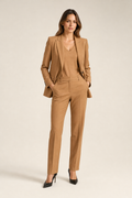 relaxed blazer and straight-leg trouser set, camel - front view