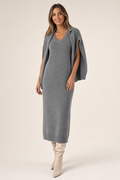 cropped roll neck jumper and midi dress set, grey - front view