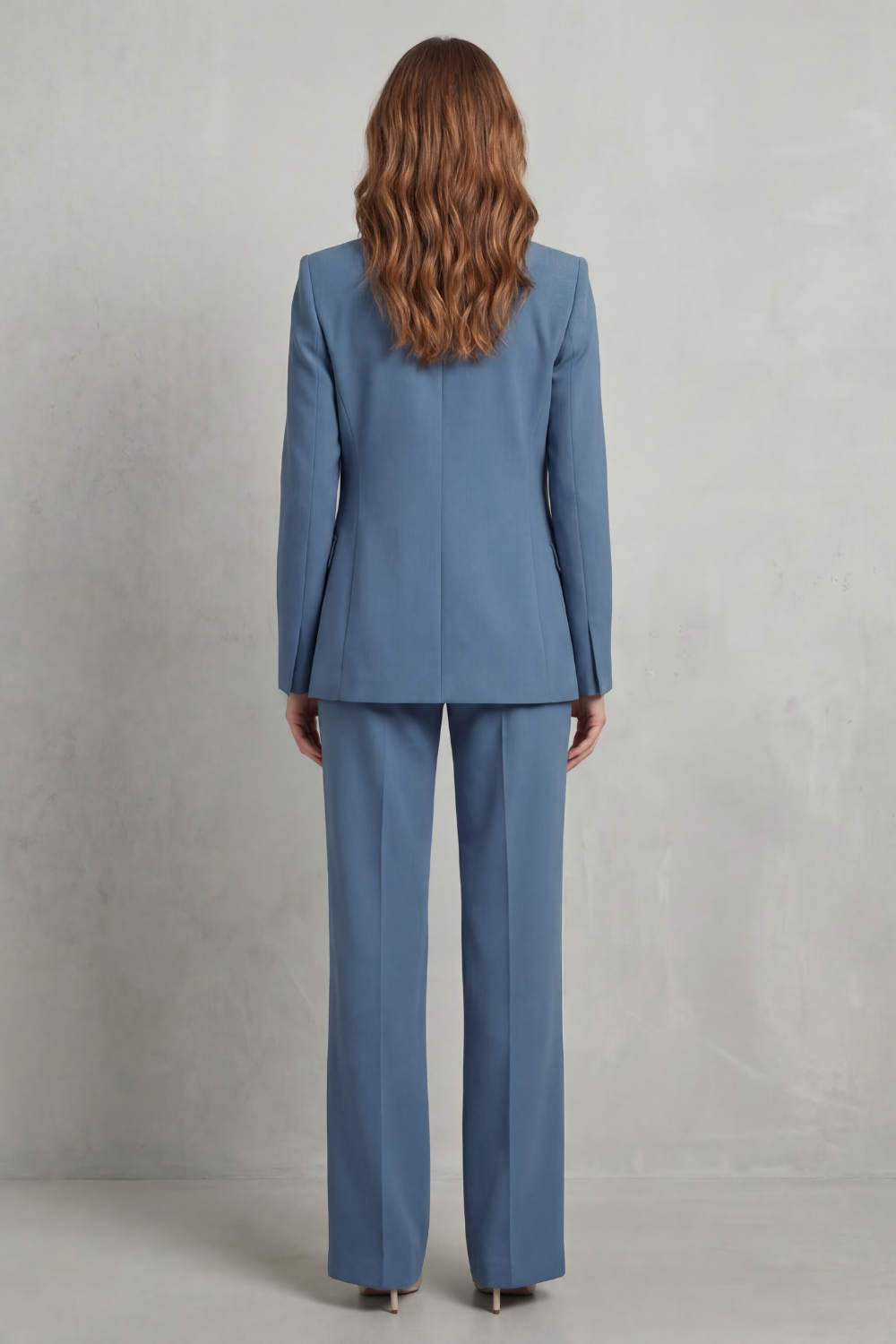 tailored blazer and straight-leg trouser set, blue - worn view