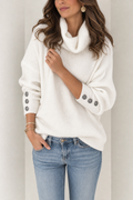 roll neck jumper with button cuffs, white - front view